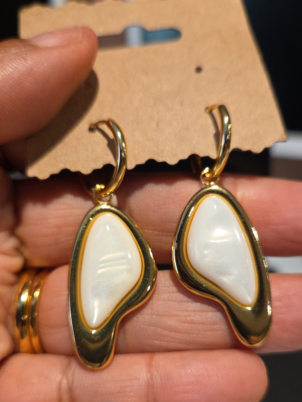 Gold and White Teardrop Dangle Earrings - Elegant Women's Jewelry